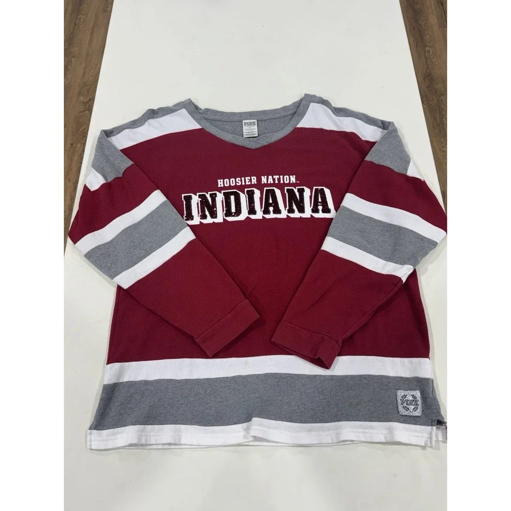 VICTORIA'S SECRET PINK W 5th & Ocean INDIANA V-Neck Sweatshirt Size L (AP0750)